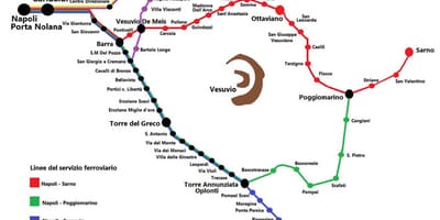 地图着那不勒斯的火车路线